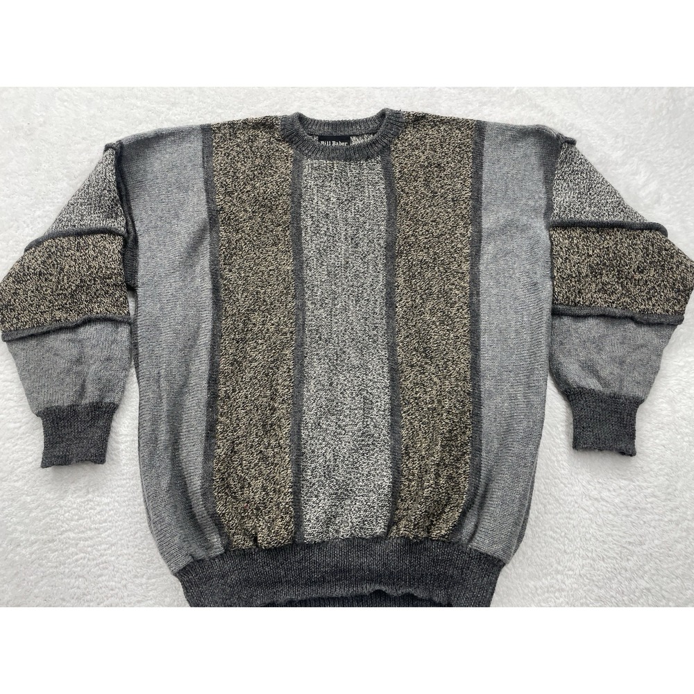 Bill Baber 100% Pure Wool‎ Sweater Size M ColorBlock Gray Crew Neck Pullover